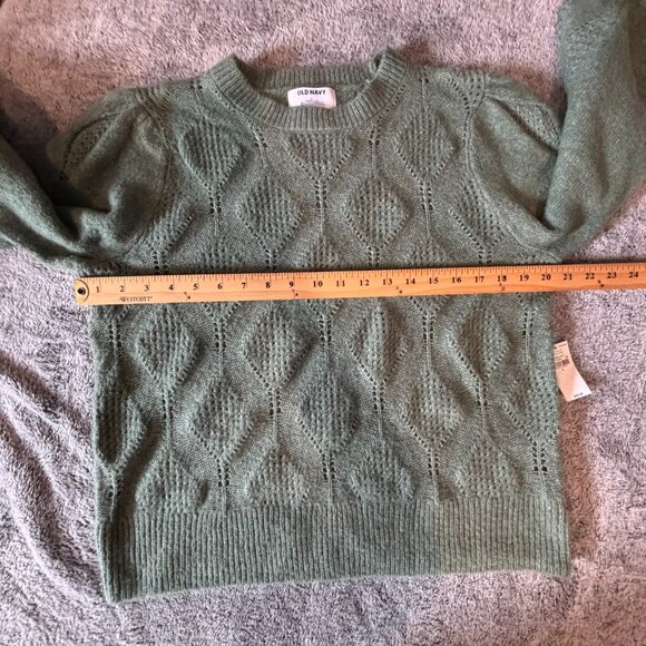 Old Navy Pointelle Sweater Large Wool Blend Balloon Sleeve Preppy Western 18620 - Picture 4 of 8